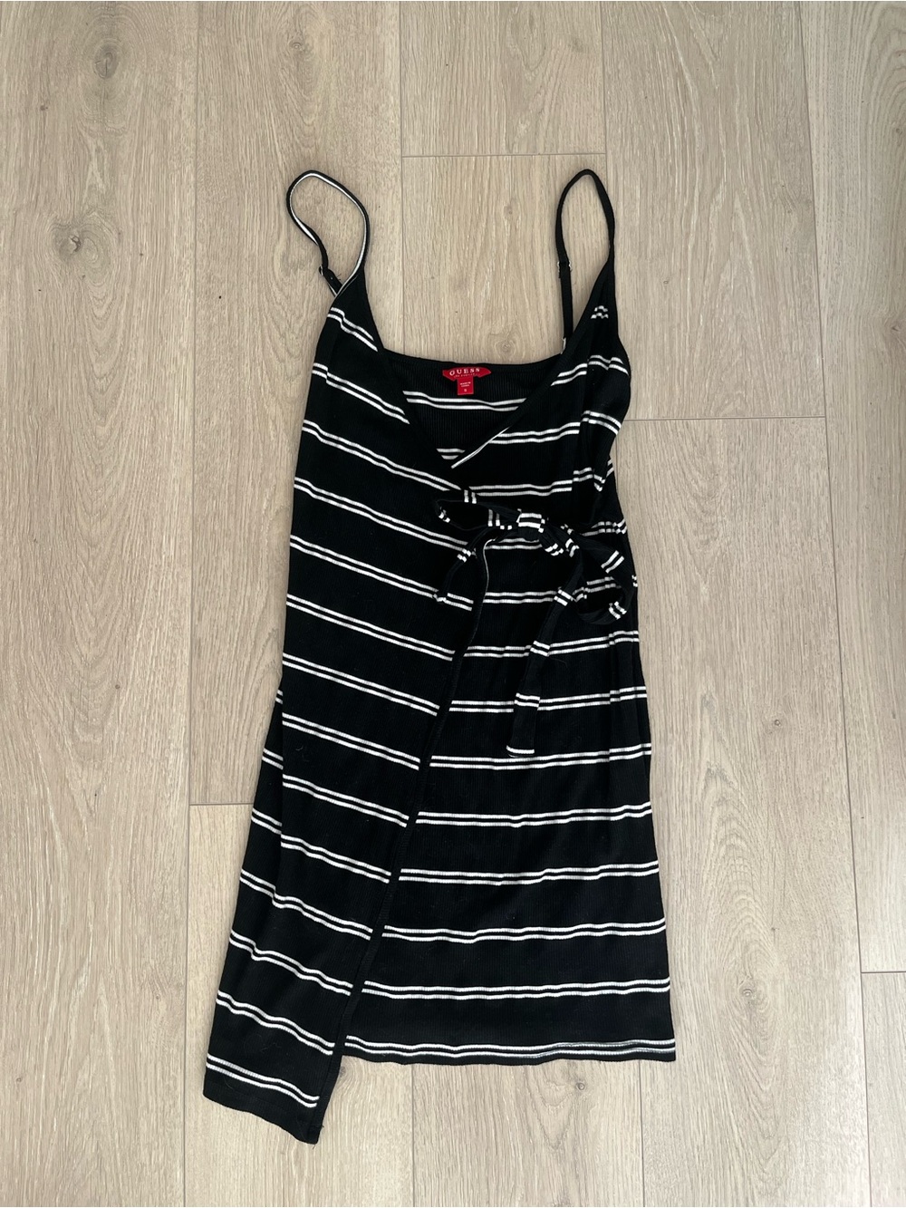 Guess Black & White Striped wrap dress